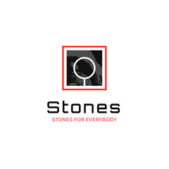 Vector slab company  logo with marble texture and magnifier, rock store symbol design template, red and black elegant brand sign