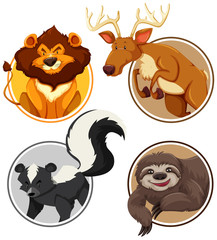 Set of wild animals on circle template