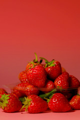 group of little lovely sweet strawberry with pink background. Have some space for write wording for make valentine greeting card 