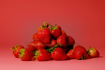 group of little lovely sweet strawberry with pink background. Have some space for write wording for make valentine greeting card 