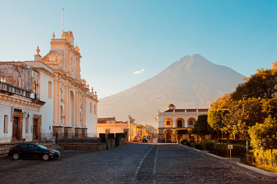 Antigua Guatemala with Aqua Volcano in the background 