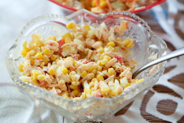 Salad with corn and crab sticks
