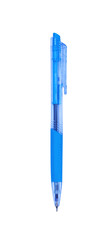 Colorful blue transparent plastic ballpoint pen isolated on white background with clipping path