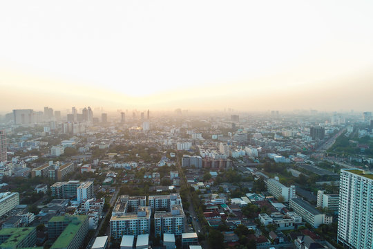 Sunset light on Bangkok city building
