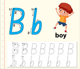 Letter B tracing alphabet worksheets