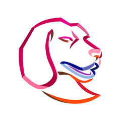 Curly Ribbon style illustration of head of a beagle, a breed of small hound similar in appearance to foxhound that is a scent hound for hunting done in twisted free flowing line art on isolated backgr