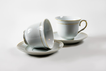 A set of dishes for tea ceremonies. Tea set. Cups and teapot.