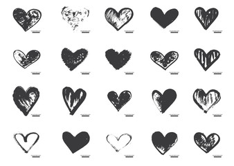 Hand Drawn Calligraphy Heart Set Isolated on White Background.
