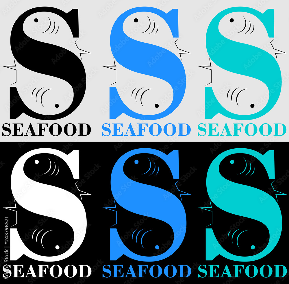 Wall mural fish letter s for a seafood store or restaurant with negative space