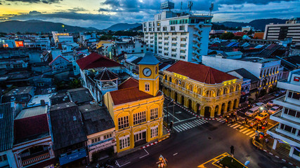 aerial view intersection in Phuket town - obrazy, fototapety, plakaty