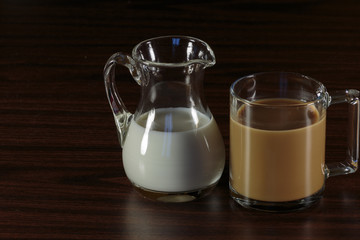 Regular Coffee and Milk in a Jug. Business break.