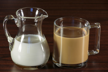 Regular Coffee and Milk in a Jug. Business break.