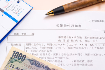 労働条件通知書　就職　転職　雇用　採用