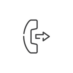 Outgoing phone call line icon. linear style sign for mobile concept and web design. Telephone handset and arrow out outline vector icon. Symbol, logo illustration. Pixel perfect vector graphics