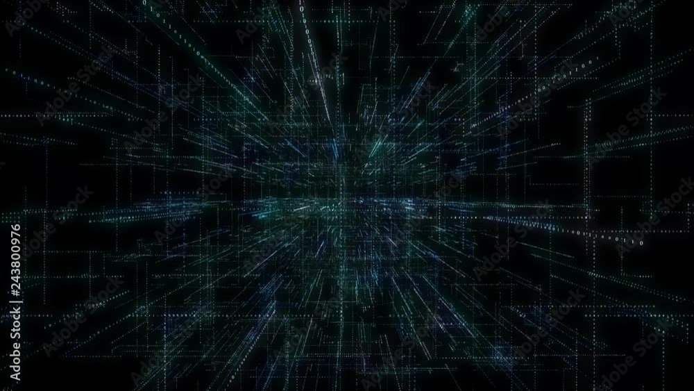 Fototapete 4K 3D Smart digital binary code with futuristic smart technology and connection network concept with seamless loop effect ..