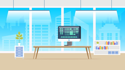 Naklejka premium Computer Laboratory Panorama. Flat Illustration.