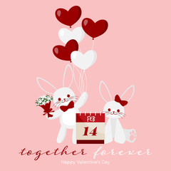 Valentine's Day background with cute rabbits couple.
