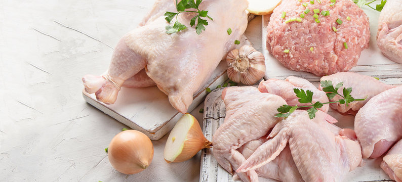 Different types of fresh chicken meat