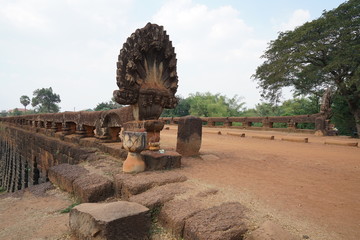 Siem Reap, Cambodia-January 12, 2019: Spean Praptos or Kampong Kdei Bridge in Cambodia used to be the longest corbeled stone-arch bridge in the world   © khunta