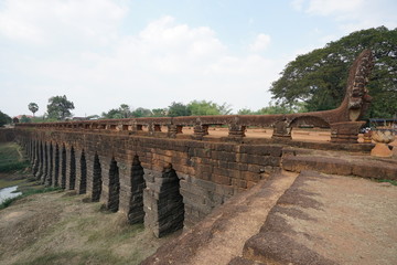 Siem Reap, Cambodia-January 12, 2019: Spean Praptos or Kampong Kdei Bridge in Cambodia used to be the longest corbeled stone-arch bridge in the world   © khunta