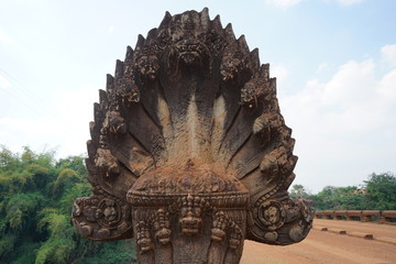 Siem Reap, Cambodia-January 12, 2019: Spean Praptos or Kampong Kdei Bridge in Cambodia used to be the longest corbeled stone-arch bridge in the world   © khunta