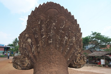 Siem Reap, Cambodia-January 12, 2019: Spean Praptos or Kampong Kdei Bridge in Cambodia used to be the longest corbeled stone-arch bridge in the world   © khunta