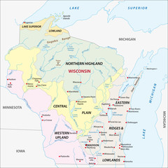 geographic vector Map of the U.S. state of Wisconsin