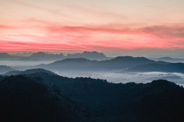 Fototapeta na wymiar sunset in the mountains,view point of phu bo bit in loei province,thailand