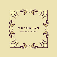 Square Vintage Ornament Greeting Card Vector Template. Retro Luxury Invitation, Royal Certificate. Flourishes frame. Vector Background