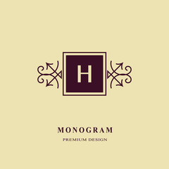 Monogram design elements, graceful template. Calligraphic elegant line art logo design. Capital Letter emblem sign H for Royalty, business card, Boutique, Hotel, Heraldic, Jewelry. Vector illustration