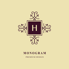 Monogram design elements, graceful template. Calligraphic elegant line art logo design. Capital Letter emblem sign H for Royalty, business card, Boutique, Hotel, Heraldic, Jewelry. Vector illustration