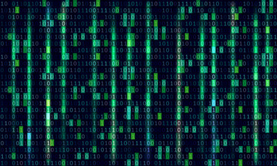 Binary code computer matrix background art design. Digits on screen. Abstract concept graphic data, technology, decryption, algorithm, encryption element - Vector