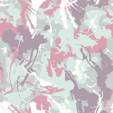 Grunge camouflage seamless pattern, purple monochrome. Urban fashion clothing style masking camo repeat print. Pastel colors texture. Design element. Vector illustration © Юрий Парменов