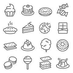 Dessert Line Icon Set. Contains such Icons as Cupcake, Donut, Macaron, Pudding and more. 