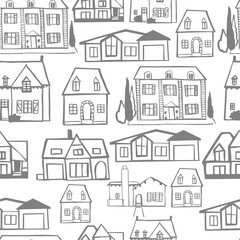 Hand drawn houses.  Vector  seamless pattern