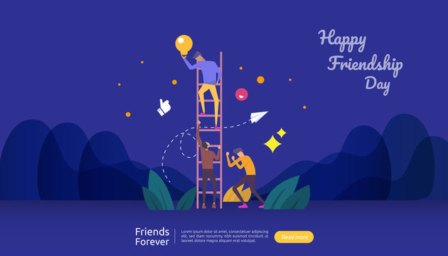 best friends forever concept for celebrating happy friendship day event. vector illustration of social relationship with people character. web landing template, banner, and print media