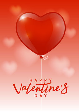 Valentines day greeting card with glossy heart balloon