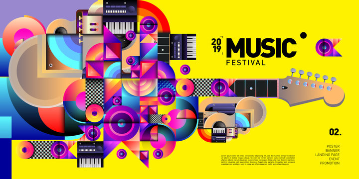 Vector Colorful Music Festival for Event Banner and Poster. Colorful Geometric Abstract Background Template in Eps10.