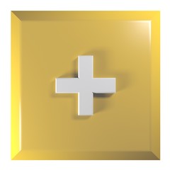 Obraz premium Yellow square push button with the sign + for the sum operation - 3D rendering illustration