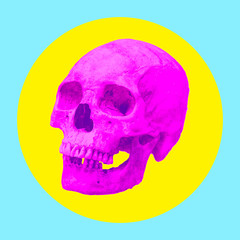 Contemporary art collage. Pink skull. Minimal project