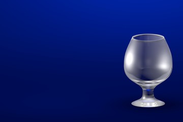 3D illustration of cognac chalice glass on blue - mockup with place for your text - drinking glass render