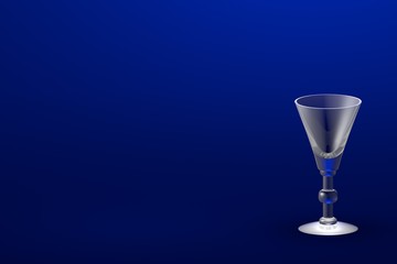 3D illustration of liqueur or vermouth glass on blue - mockup with place for your text - drinking glass render