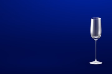 3D illustration of cordial liqueur glass on blue - mockup with place for your text - drinking glass render