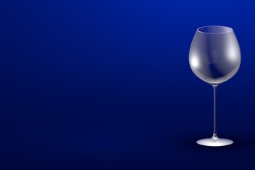 3D illustration of red wine glass on blue - mockup with place for your text - drinking glass render