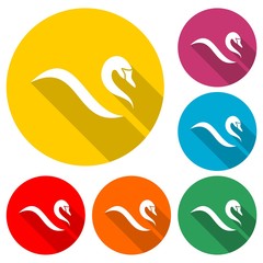 Swan logo, Swan Icon, color set  with long shadow
