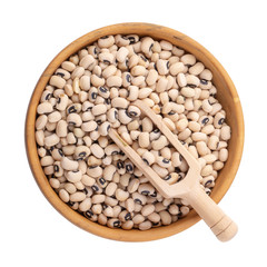 Black-eyed peas in a wooden bowl isolated on a white background