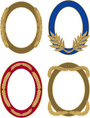 golden oval medals with laurel and oak branches