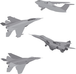 flying fighter planes on a white background