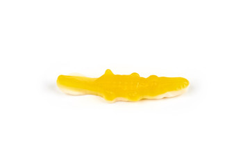 jelly candies in the crocodile shape isolated on white background.