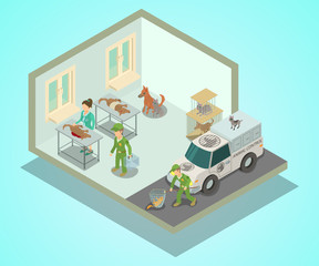 Veterinary clinic concept banner. Isometric banner of veterinary clinic vector concept for web, giftcard and postcard